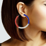 102887, AMERICAN FLAG CRYSTAL RHINESTONE ROUND HOOP EARRING