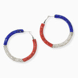 102887, AMERICAN FLAG CRYSTAL RHINESTONE ROUND HOOP EARRING