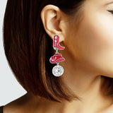 102894, WESTERN THEME ENAMEL WITH RHINESTONE BALL DANGLE EARRING