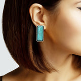 102900, WESTERN RECTANGLE TURQUOISE STONE EARRING