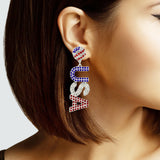 102914, "USA" AMERICAN FLAG CRYSTAL RHINESTONE DANGLE EARRING