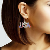 102915, "USA" AMERICAN FLAG CRYSTAL RHINESTONE DANGLE EARRING