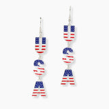 102916, "USA" AMERICAN FLAG ENAMEL DROP DANGLE EARRING
