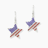 102918, STAR AMERICAN FLAG CRYSTAL RHINESTONE DANGLE EARRING