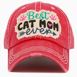 102920, "BEST CAT MOM EVER" WASHED VINTAGE BALL CAP