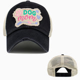 102924, "DOG MOM" WASHED VINTAGE MESH BALL CAP