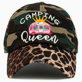 102925, "CAMPING QUEEN" LEOPARD WASHED VINTAGE BALL CAP