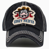 102928, "CRAZY HEIFER" WASHED VINTAGE BALL CAP