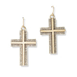 102936, CROSS WOOD WITH CRYSTAL RHINESTONE DANGLE EARRING