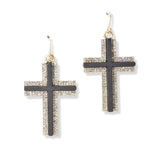 102936, CROSS WOOD WITH CRYSTAL RHINESTONE DANGLE EARRING