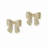 102938, GOLD DIPPED, RIBBON BOW CUBIC ZIRCONIA STUD EARRING