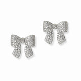 102938, GOLD DIPPED, RIBBON BOW CUBIC ZIRCONIA STUD EARRING
