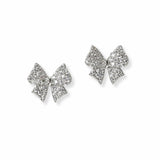102939, WHITE GOLD DIPPED, RIBBON BOW CUBIC ZIRCONIA STUD EARRING