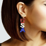 102947, "USA" AMERICAN FLAG GLITTER DANGLE EARRING