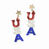 102947, "USA" AMERICAN FLAG GLITTER DANGLE EARRING