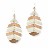 102952, WOOD & METAL ACCENT LEAF DANGLE EARRING