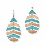 102952, WOOD & METAL ACCENT LEAF DANGLE EARRING