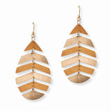 102952, WOOD & METAL ACCENT LEAF DANGLE EARRING