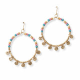 102956, DAINTY HAMMERED ROUND CHARM BEADED DANGLE EARRING