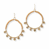 102956, DAINTY HAMMERED ROUND CHARM BEADED DANGLE EARRING