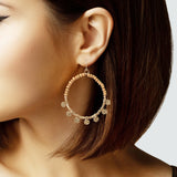 102956, DAINTY HAMMERED ROUND CHARM BEADED DANGLE EARRING