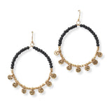 102956, DAINTY HAMMERED ROUND CHARM BEADED DANGLE EARRING