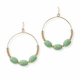 102957, OVAL LAVA STONE ROUND HOOP DANGLE EARRING