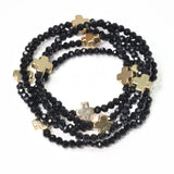 102959, CROSS ACCENT MULTI LAYERED BEADED STRETCH BRACELET