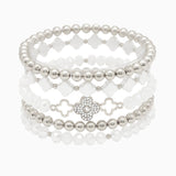 102961, CLOVER FRESHWATER PEARL MULTI LAYERED BEADED STRETCH BRACELET