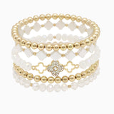 102961, CLOVER FRESHWATER PEARL MULTI LAYERED BEADED STRETCH BRACELET