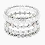 102963, CROSS ACCENT MULTI LAYERED BEADED STRETCH BRACELET