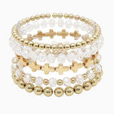 102963, CROSS ACCENT MULTI LAYERED BEADED STRETCH BRACELET