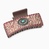 102965, EMBOSSED CONCHO LEATHER RECTANGULAR GRANDER HAIR CLAW