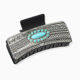 102971, WESTERN TURQUOISE STONE ACCENT RECTANGULAR GRANDER HAIR CLAW