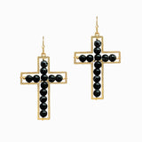 102973, CROSS SEMI PRECIOUS STONE BEADED DANGLE EARRING