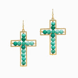 102973, CROSS SEMI PRECIOUS STONE BEADED DANGLE EARRING