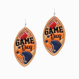 102975, "GAME DAY" FOOTBALL LEATHER DANGLE EARRING