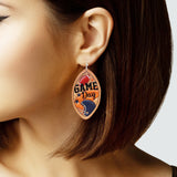 102975, "GAME DAY" FOOTBALL LEATHER DANGLE EARRING