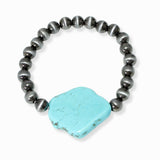 102987, TURQUOISE STONE WITH NAVAJO BEADED STRETCH BRACELET