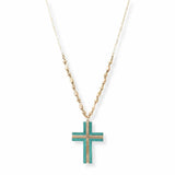 103010, WOOD CROSS LONG PENDANT NECKLACE