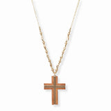 103010, WOOD CROSS LONG PENDANT NECKLACE