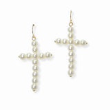103026, CROSS PEARL BEADED DANGLE EARRING