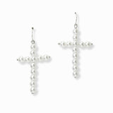 103026, CROSS PEARL BEADED DANGLE EARRING