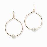 103031, HAMMERED METAL WITH PEARL ACCENT DANGLE EARRING