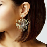 103049, GOLD DIPPED, HEART SUNBURST BRASS DANGLE EARRING