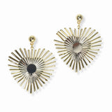 103049, GOLD DIPPED, HEART SUNBURST BRASS DANGLE EARRING