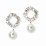 103064, BAGUETTE CUBIC ZIRCONIA WITH PEARL DANGLE EARRING