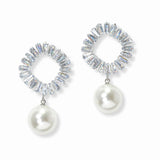103064, BAGUETTE CUBIC ZIRCONIA WITH PEARL DANGLE EARRING