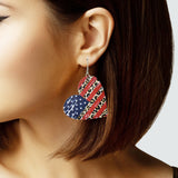 103070, HEART AMERICAN FLAG & LEOPARD FAUX LEATHER DANGLE EARRING