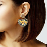 103072, "MOM" SUNFLOWER ACCENT GLITTER DANGLE EARRING